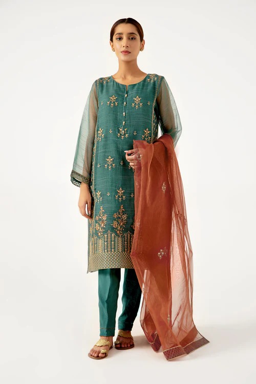 3 piece Unstitched Embroidered Net Suit